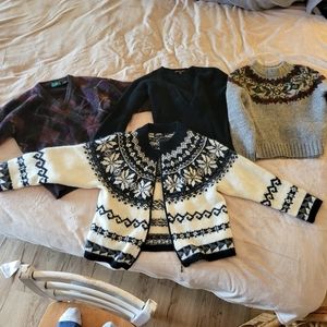 4 ladies wool sweaters perfect for upcycled sewing project or just to wear!